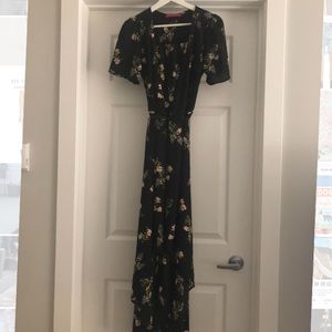 Saks Fifth Avenue brand black floral wrap dress